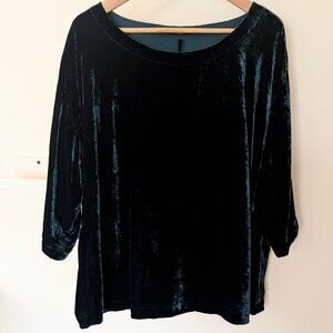 Eileen Fisher Women's 1X Plus Boxy Teal Blue Crushed Velvet Top Dolman Sleeve